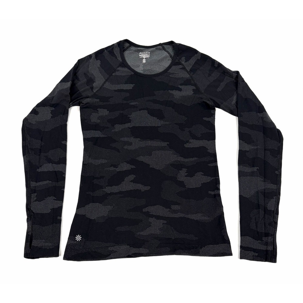 Athleta Speedlight Black Gray Camo Long Sleeve Seamless Top Shirt Women Small S